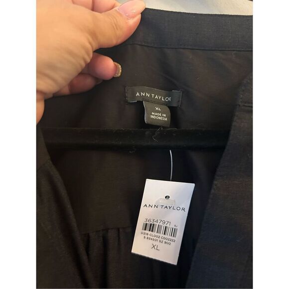 NWT Ann Taylor Linen Belted Split Neck Shirt Dress Sz XL Black Quiet Luxury Mini - Picture 5 of 10